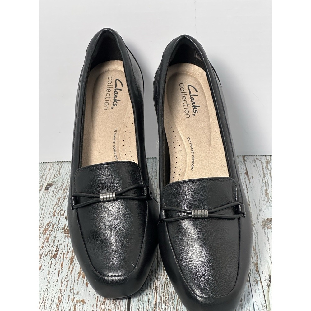 Clark's Collection Black Juliet Shine Black Leather Upper Flats Size 8M